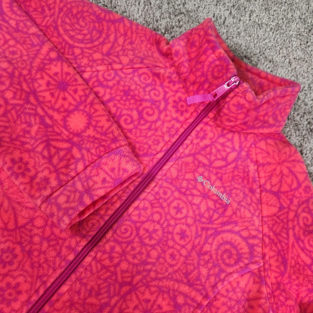 Columbia Fleece Jacket Girls Large Pink Sawyer Rapids Full Zip Pullover Preppy